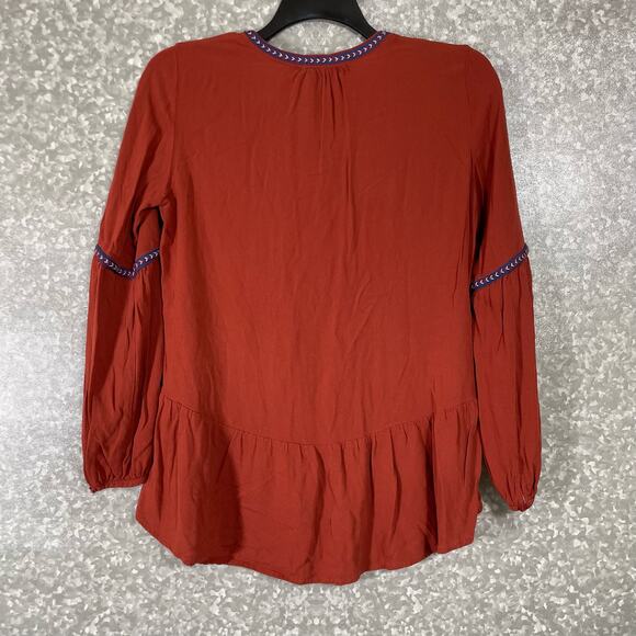 Ro & De Rust Orange Embroidered Hi-Low Peasant Top - Size Small - Long Sleeves - Picture 7 of 7